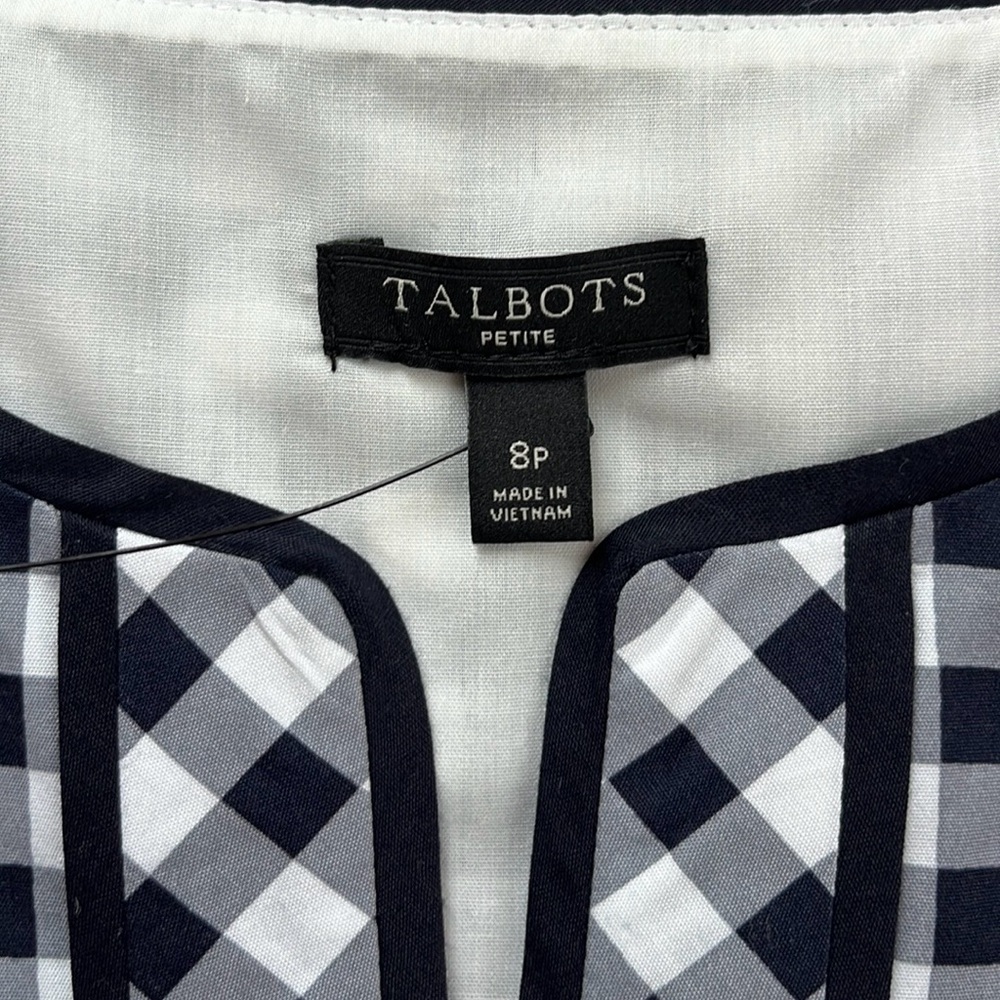 NWOT Talbots Blue & White Gingham Check Sleeveless Pleated Dress Size 8P - Picture 8 of 15